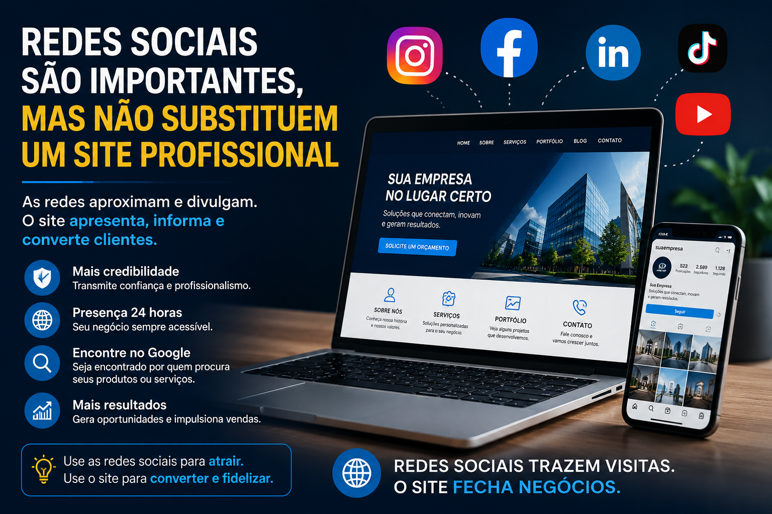 Redes sociais são importantes, mas não substituem um site profissional